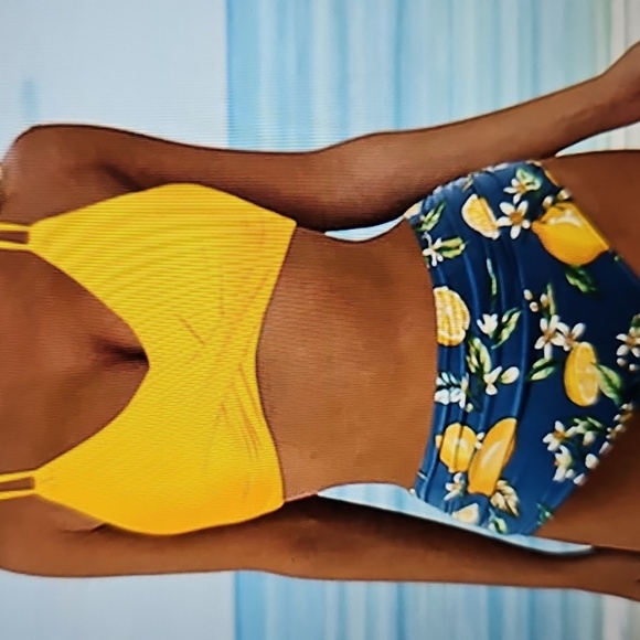 NWT Hesxuno Yellow and Blue Floral Women's Tummy Control Bikini Set 2X - Picture 4 of 8